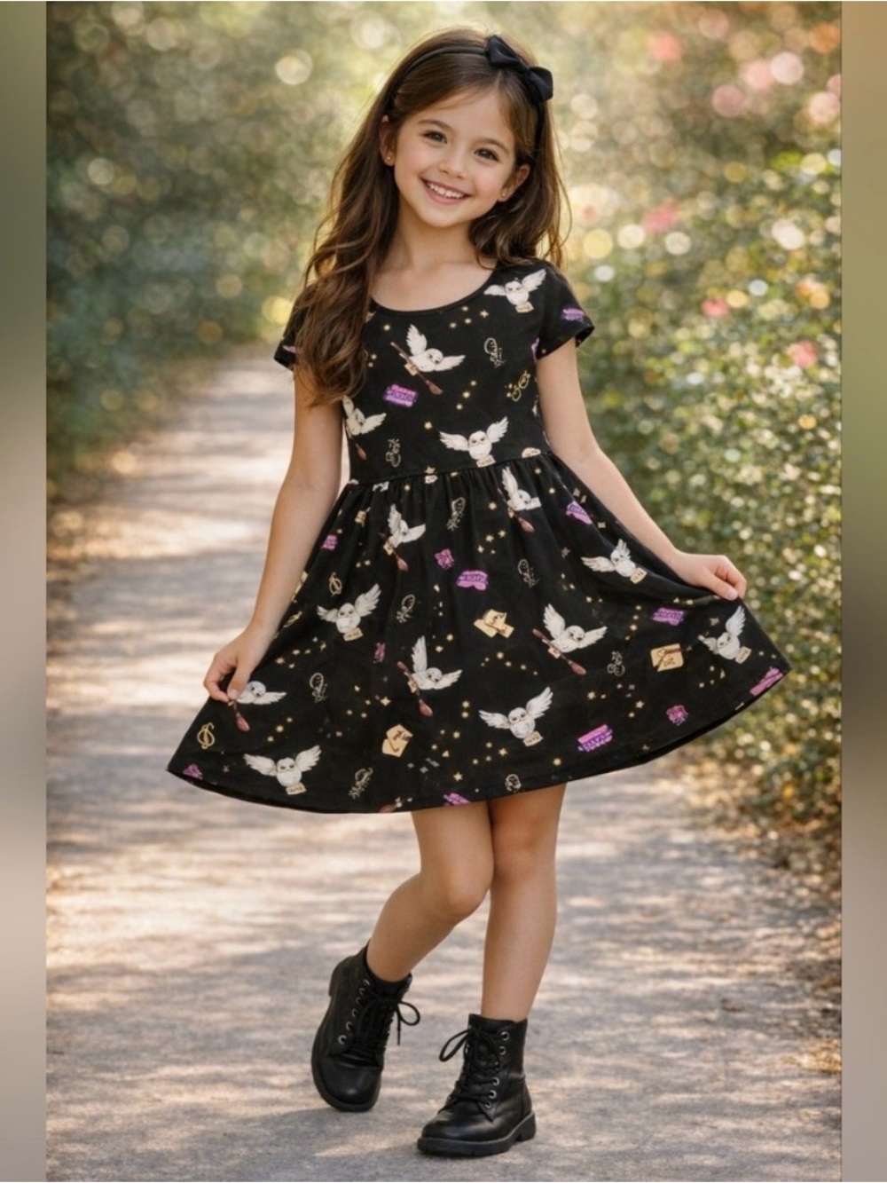 Harry Potter | Black Hedwig Short Sleeve Girls' Dress | Size Extra Small (4/5)